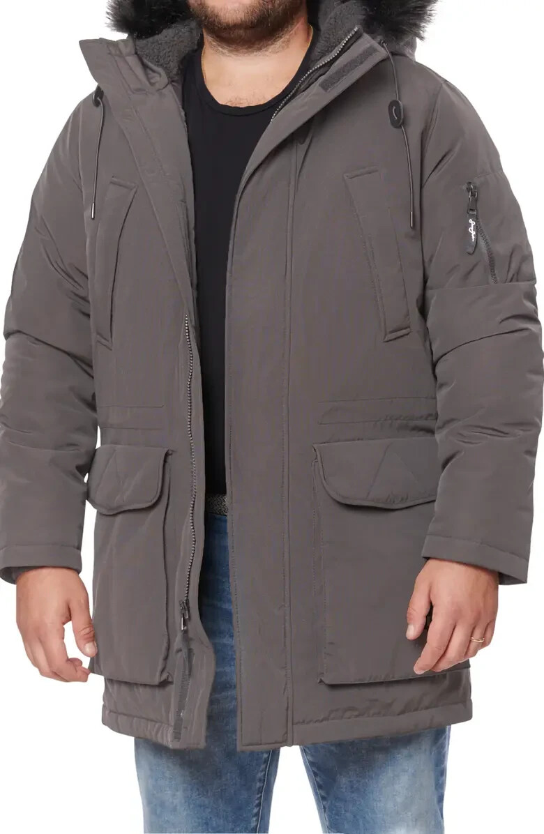 90s 00s 激レア Sean John フェイクファー コート b-boy Sean Jean $325 Faux Fur Trim Charcoal Parka Jacket w/Sherpa-Lined
