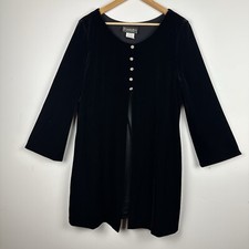 Vtg Filigree LTD Black Velvet Dress Rhinestone Buttons Stretch 90s 80s Party 16