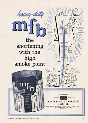 VTG 1951 Print Ad heavy duty MFB Cake Biscuit Pastry Frying Making Wesson Oil