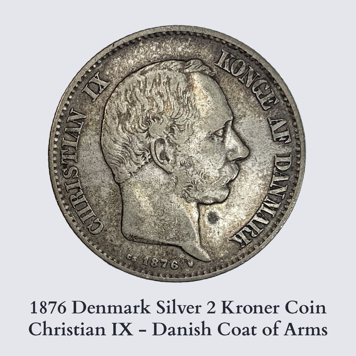 1876 Denmark Silver 2 Kroner Silver Coin - Christian IX - Danish