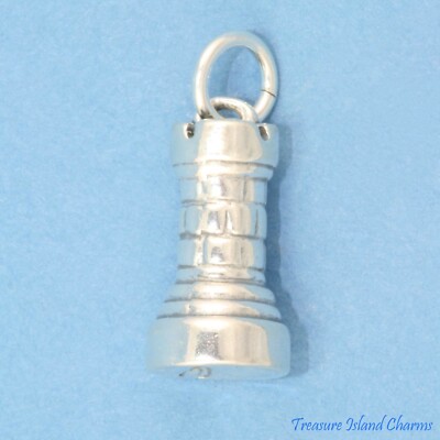 Rook Chess Game Piece Castle 3D 925 Solid Sterling Silver Charm MADE IN USA