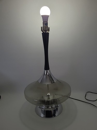 Vtg Retro 70's Fiber-Optic Mood Light Chrome Smoked Glass Lamp Base Leviton RARE - Picture 4 of 12