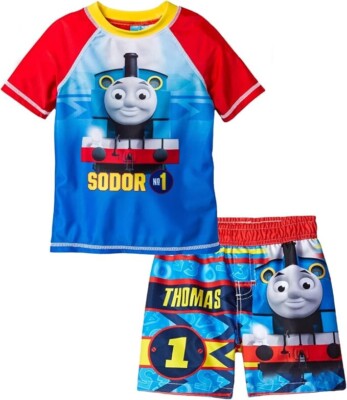 Thomas the Tank Engine Swim Trunks Shorts And Rash Guard Set Boy Size 4T