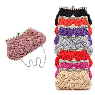 Braided Pleated Glitter Rhinestone Clutch Wedding Party Evening Bag Purse