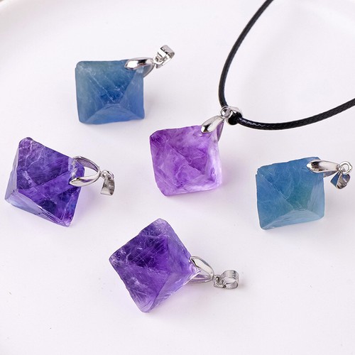 Cristal Natural Fluorita Octaédrico Colgante Collar Joyería Reiki Regalo Curativo - Imagen 1 de 9