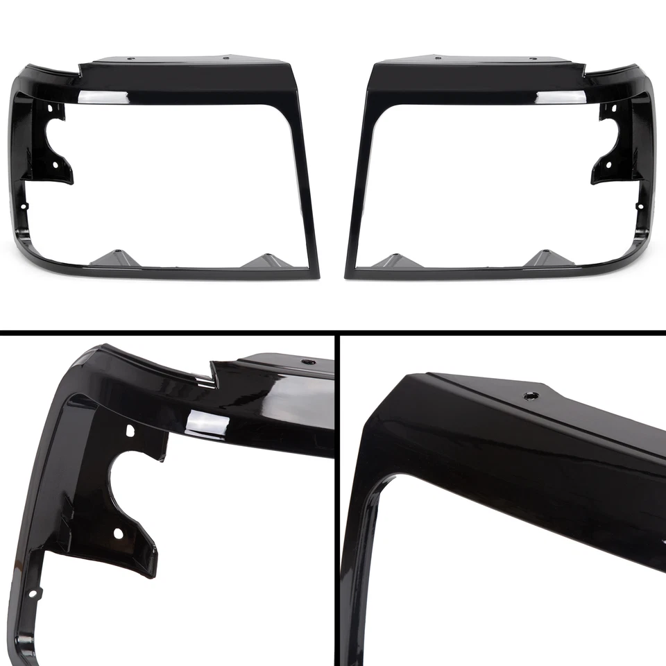 Black Headlights Trim Bezel Pair For 1992-1996 Ford Bronco F150 F250 F350 Pickup Foto 3 de 4