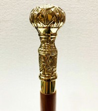 Vintage Crocodile Brass Handle Wood Walking Stick Cane Vintage Style Solid Gift