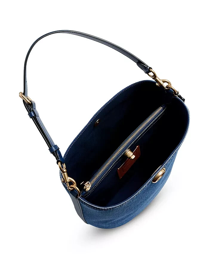 【COACH】Willow Soft Small Denim Bucket Bag NWT COACH Willow Denim Bucket Bag CAT44 Brass/Deep Blue $395