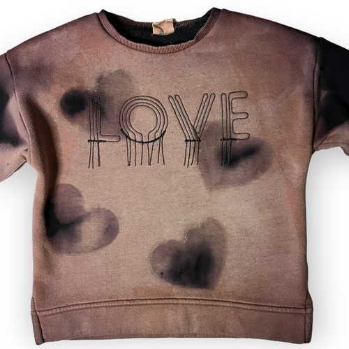 Upcycled Reworked Hand Bleach Dyed Zara Kids LOVE Pullover Sweatshirt Size 8 - Picture 3 of 12