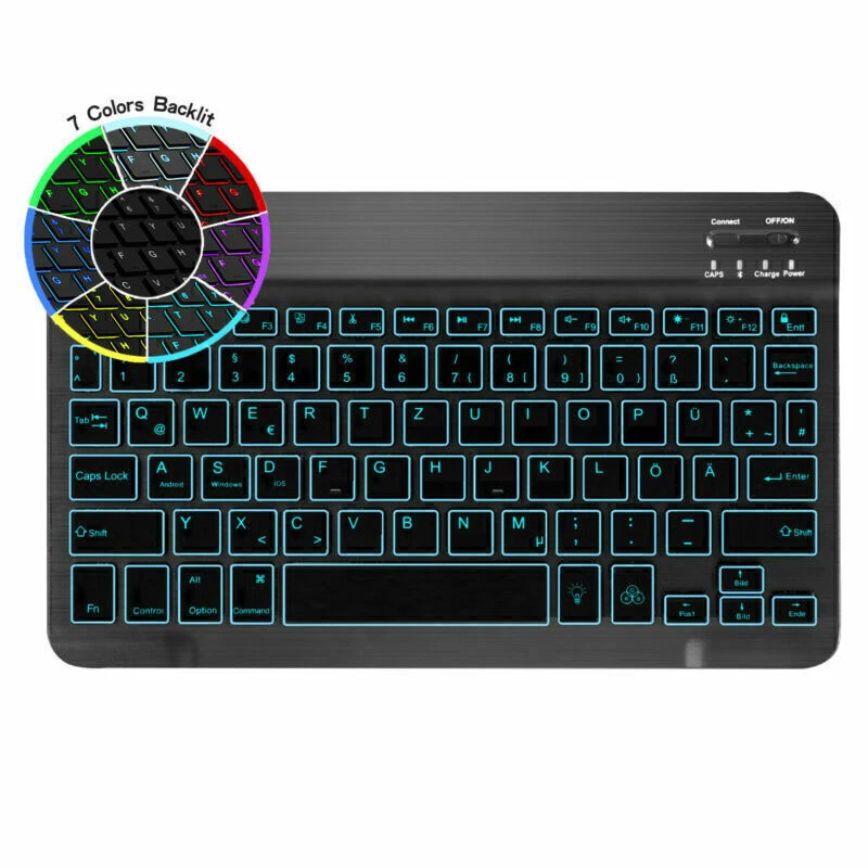 Bluetooth Beleuchtete Tastatur Keyboard Maus für PC Handy Tablet QWERTZ Layout - Bild 3 von 4