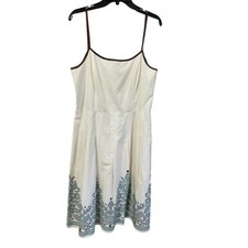 Jessica Howard Dress Women 14 Spaghetti Strap Fit Flare Aqua Brown Beige Sun