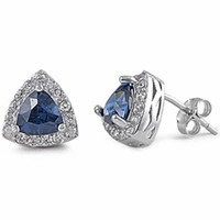 Trillion Cut Sapphire & Cz .925 Sterling Silver Earring on sale Trillion Cut Sapphire & Cz .925 Sterling Silver Earring on sale