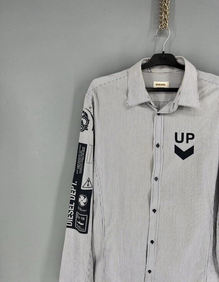 RARO DEPARTAMENTO diésel Camisa LIQUID SPACE Rayas Abotonada Talla Grande Sin Rasgaduras Foto 4 de 4