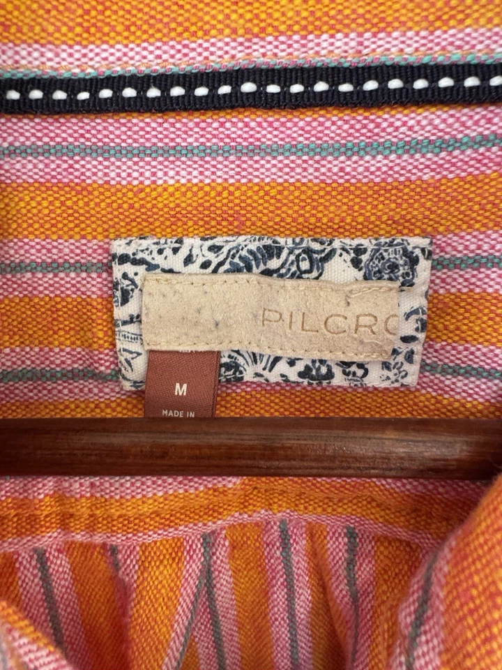 Camisa Anthropologie Pilcro média Oxford túnica listrada laranja botão manga longa - Imagem 4 de 4
