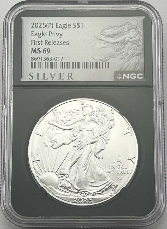 2025 (P) $1 Silver Eagle w/ Eagle Privy First Releases NGC MS69 Black Retro Core