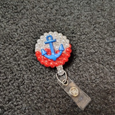 Nautical Sea Anchor Summer Themed ID Badge Holder Retractable Reel Nurse CNA 
