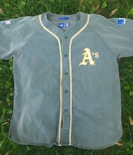 VTG Oakland Atheltics A's Starter Button Up Jersey Men's Large Elephant Logo MLB