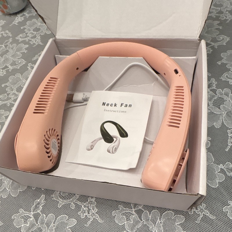 Pink Rechargeable USB Portable Neck Fan, Neck-Mounted Wearable Personal Fan