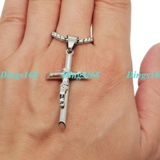 18K White Gold Filled Crucifix Cross Pendant  18"-28" Box Chain Necklace X378W
