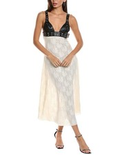WeWoreWhat Size 4 Belt Bodice Midi Dress Lace & Vegan Leather NWT $178 Cream/Blk