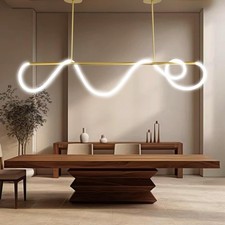 59" LED Dimmable Linear Pendant Light Gold Kitchen Island Remote 31W