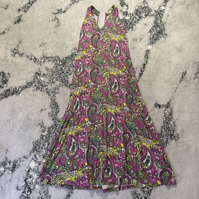Boden Dress Womens Size 16 Multi Floral Paisley Viscose Maxi Racer Back Boho