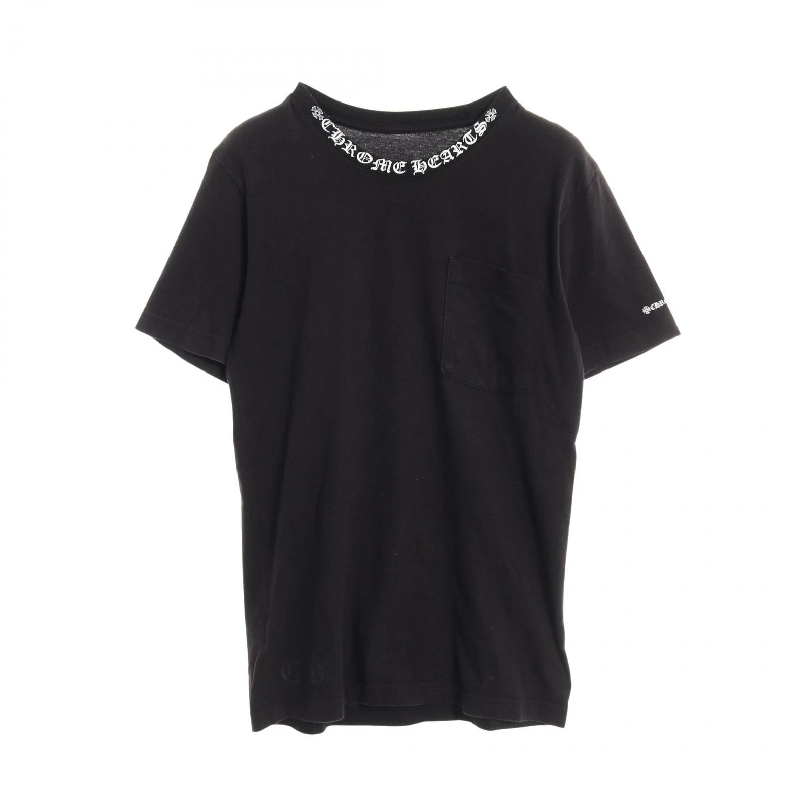 CHROME HEARTS Neck logo T-shirt #S short sleeves cotton Black Used mens