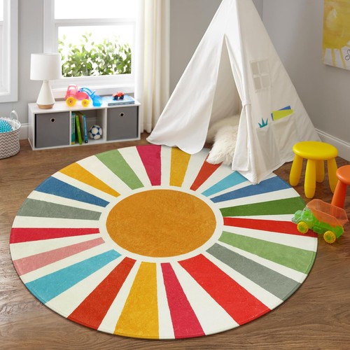 Round Boho Rug 6 Ft Washable Round Area Rug for Playroom, Sunshine Circle Rug... - Picture 7 of 9