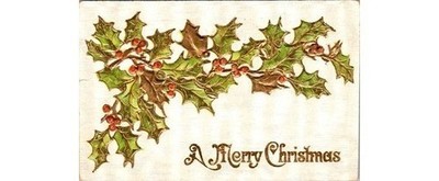 1912 Christmas Postcard: Gold Holly Cheyenne WY to CO Your Sister Chromolitho
