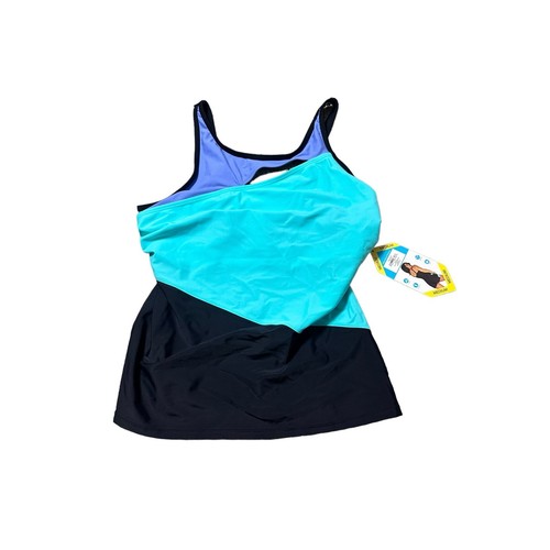 Free Country schwarz und blau Tankini Oberteil hochgeschlossen Größe Medium