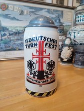 13. Deutsches Turnfest M&uuml;nchen 1923 Bierkrug 1L handbemalt Suchodolski signiert