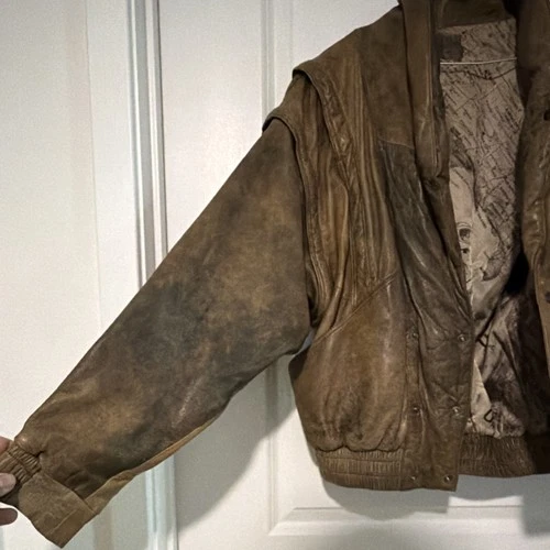 Vera Pelle “Top Gun” Brown Bomber Jacket Size 48 (As-Is/See Pics) image 2