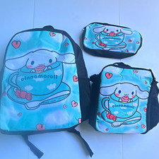 Sanrio Cinnamoroll 3-Piece Kids Backpack Set Blue Hearts Zip Adjustable Super Ma
