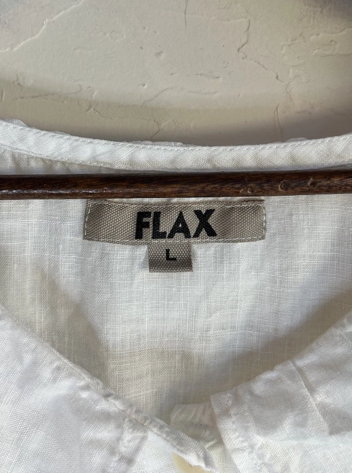 Top túnica de lino 100 % lino blanco con botones cuello L Lagenlook minimalista Foto 3 de 4