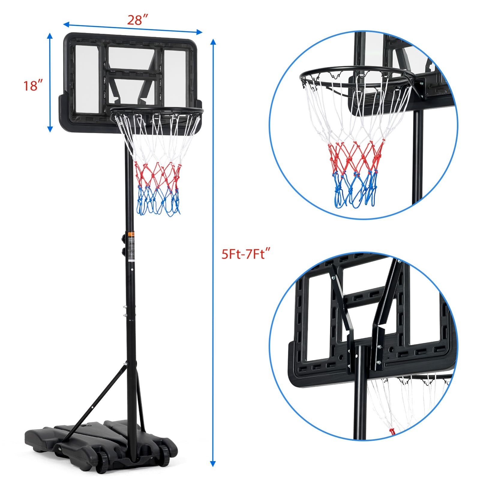 Children's Basketball Hoop Adjustable Basketball Hoop Height 5-7 Feet w/ Stand