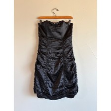 Express Y2K LBD Black Silk Ruched Bodycon Strapless Holiday Mini Dress Size 2