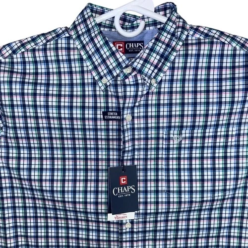 Chaps Mens Everyday Classics Button Down Shirt XL Plaid Short Sleeve Stretch New - product listing photo