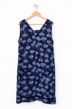 UK 12 Next Linen Blend Floral Blue and Purple Sleeveless Summer Dress
