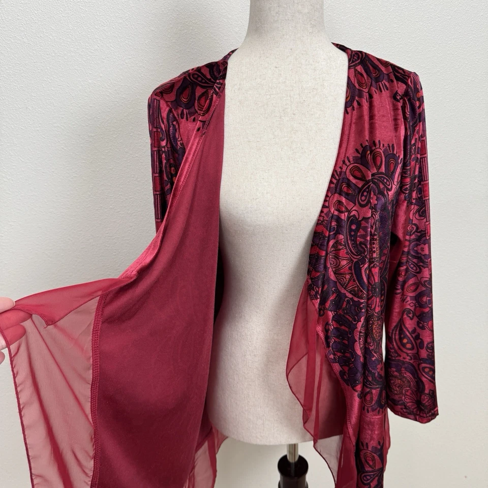 Blusa Covington Feminina Grande Vermelha Paisley Veludo Aberto Fada Grunge Bruxa Vampira Gótica - Imagem 4 de 4