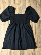 American Eagle Black Puff Sleeve Smocked Mini Dress Womens Cotton Sz Small Cute