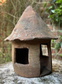 Antique Unusual Little Weathered Terracotta Bird Box Decoy Interior Garden Art