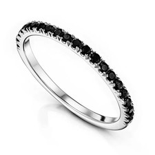 0.30 Ct Round Black Diamond Eternity Anniversary Band Ring 14K White Gold Finish