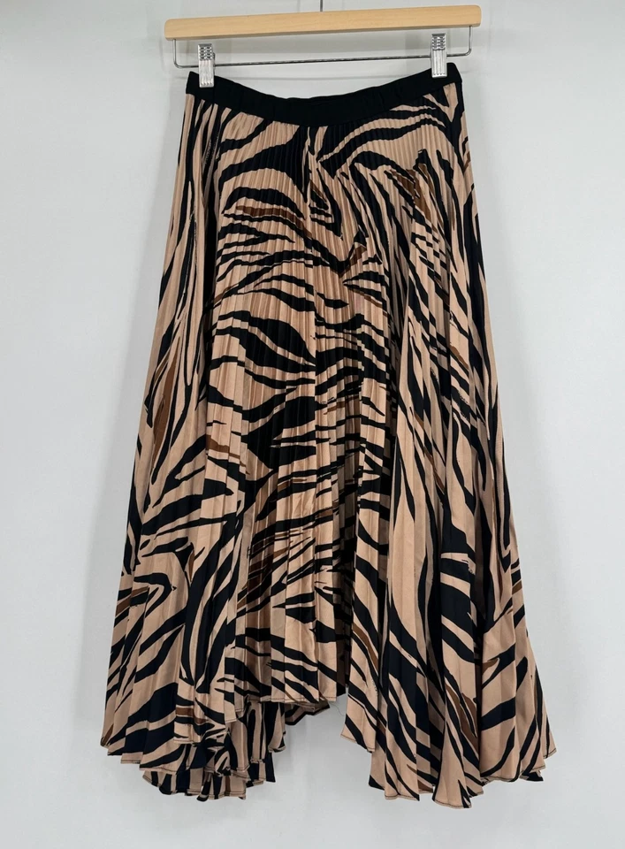 Falda Bailey 44 Negra Tostada Logan Plisada Estampado Cebra Asimétrica Línea A Talla S Foto 2 de 3