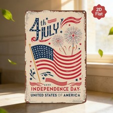2D Patriotic Independence Day July 4th Metal American Flag Decorative Sign Decor
