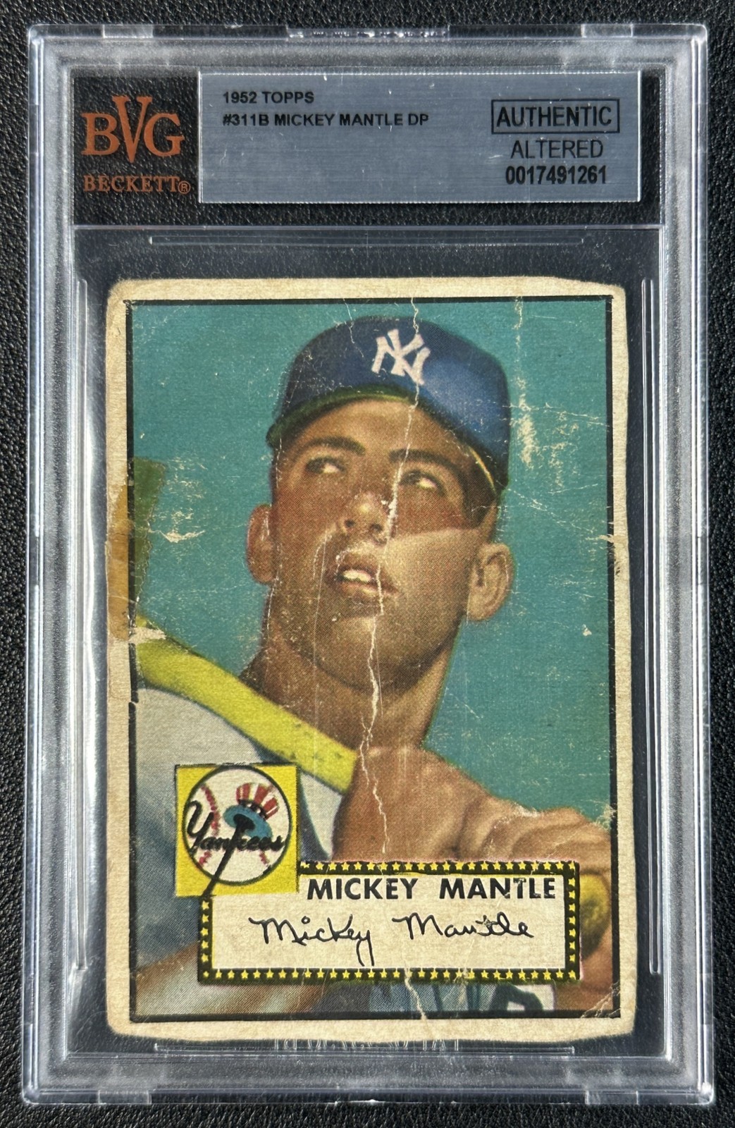 MICKEY MANTLE BGS AUTH ALTERED 1952 TOPPS BASEBALL #311 YANKEES HOF