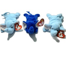 3 VTG Ty Beanie Babies Royal Blue & Light Blue Peanut the Elephant With Tags Set