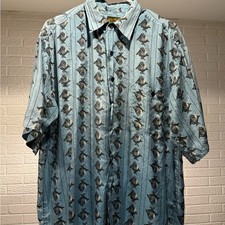 Men's Casual Blue Patterned Button Down Shirt 100 Silk