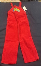 Vtg 1980s Youth Park Boys Girls 4t L Corduroy Red Overalls Dungarees Turtle NWT
