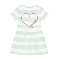 GUESS Abito bambina midi a righe bianco - verde menta cuore 3 4 5 6 6/7 anni