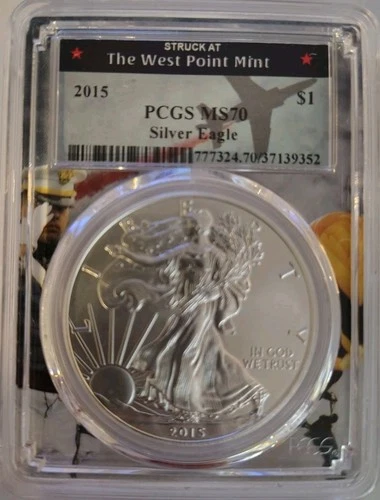 2015 SILVER EAGLE PCGS MS70 STRUCK AT THE WEST POINT MINT CADET CORE 1oz $1